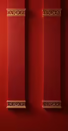 a red wall with two gold details on it