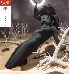 a girl sitting on branches in the desert