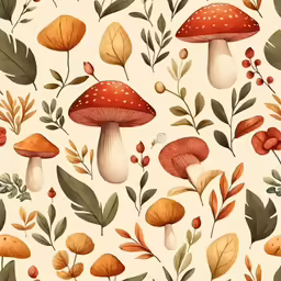 a very colorful, colorful background with mushrooms and leaves