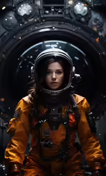 woman in space suit sitting inside a space shuttle