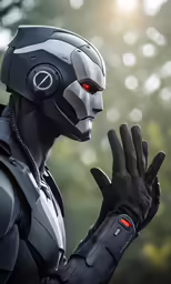 an image of the person with a futuristic helmet and gloves
