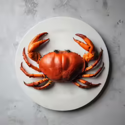 an crab on a plate with claws showing