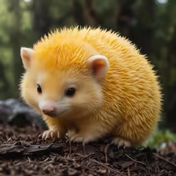 a small hedgehog stands on top of a pile of wood chips