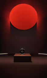 a dark room with a bright red oval on the wall