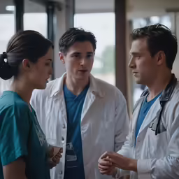 three doctors and a woman who are talking