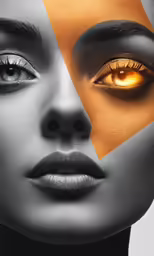 a woman with black makeup and gold eyes