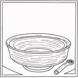 a bowl and spoon sitting on top of a white background