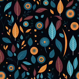 the pattern is created with colorful foliage and blue, red, orange, yellow and green