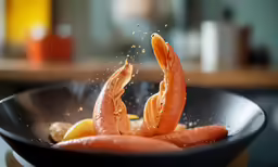 some food is being prepared in a skillet