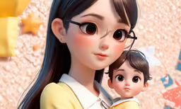 an animated girl and boy with brown eyes