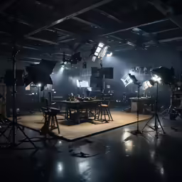 a group of lights sitting on top of a stage