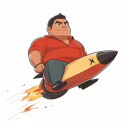 a cartoon drawing of a man on a surfboard