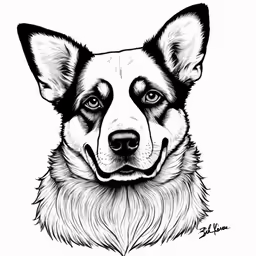a dog drawn in black and white, and showing its long ears