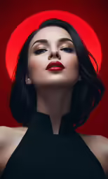 a woman with a red ring around her neck