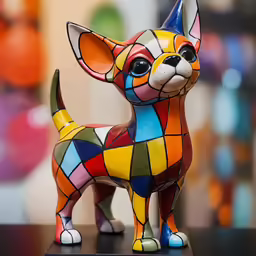 a small ceramic sculpture of a colorful dog
