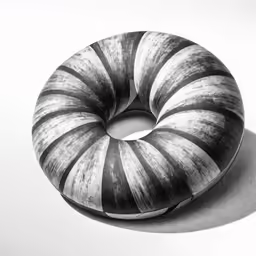 black and white striped pillow on white background
