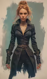 a woman with long hair and a black leather jacket