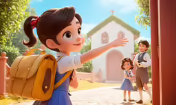 a scene from the animated film little girl pointing at two other children