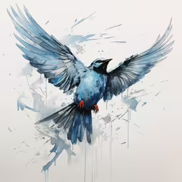 blue bird with extended wings spreads it