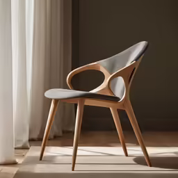 the modern chair in the sunlight is next to a window