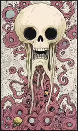 a drawing of a skull that has been painted in blue