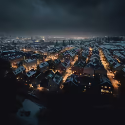 a nighttime view of a city with tall buildings