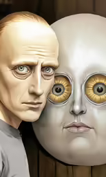 a painting of two different heads with eyes and nose