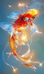 a goldfish swimming in water with blue skies