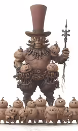 a statue is surrounded by little toys