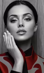 black and white photo of woman posing for fashion shoot