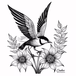 a bird flying with its wings spread over a flower