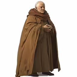 an older man wearing a cloak and holding his hands together