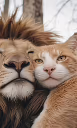 two cats one lion and the other a cat