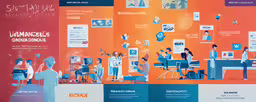 various advertising banners for the company,a graphic representation of various elements in a conference room