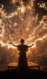 a woman standing under firecrop at night