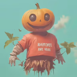 a strange pumpkin statue is wearing a shirt that reads, an antebpe ave voci