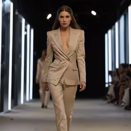 a womens fashion show with lots of people in the background