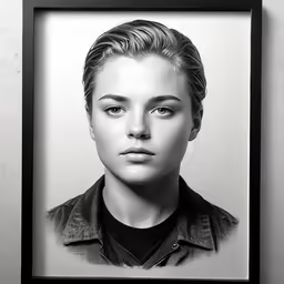 black and white portrait of woman with a modern frame
