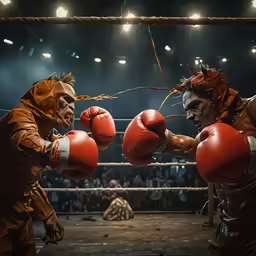 two fighters are seen in a boxing ring