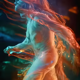an art deco - futuristic photo of a female figure in a fire