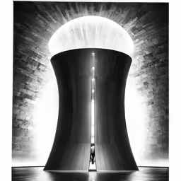 a large monument with the light shining in from behind it