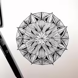 a pen drawing of a circular design on a sheet