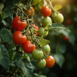 there are several tomatoes on the tree
