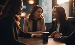 four business women talking to each other at a meeting
