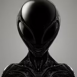 an alien head statue made out of black glass