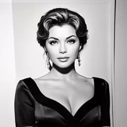 an elegant woman with a black dress and big cleavage