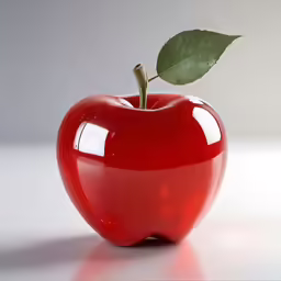 a red apple with a stem and leaf on top of it