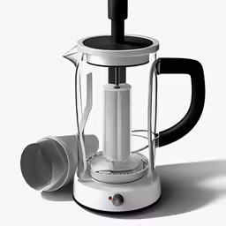 a white coffee maker on top of a counter