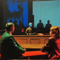 a man and a woman sitting in front of a computer desk