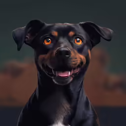 a dog looks into the camera while it sits
